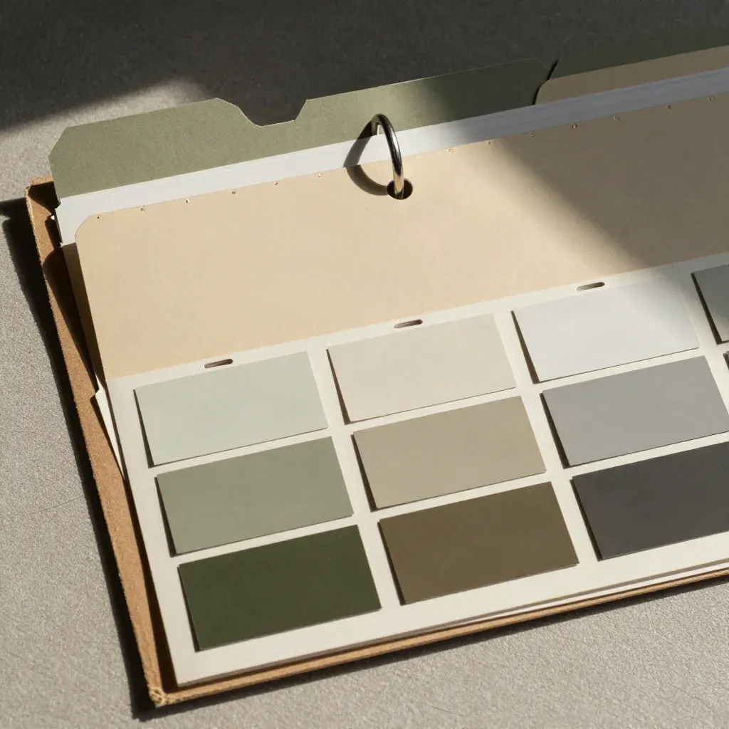 Cartelle campagna con linguette colorate, anello metallico e swatch su tavoletta